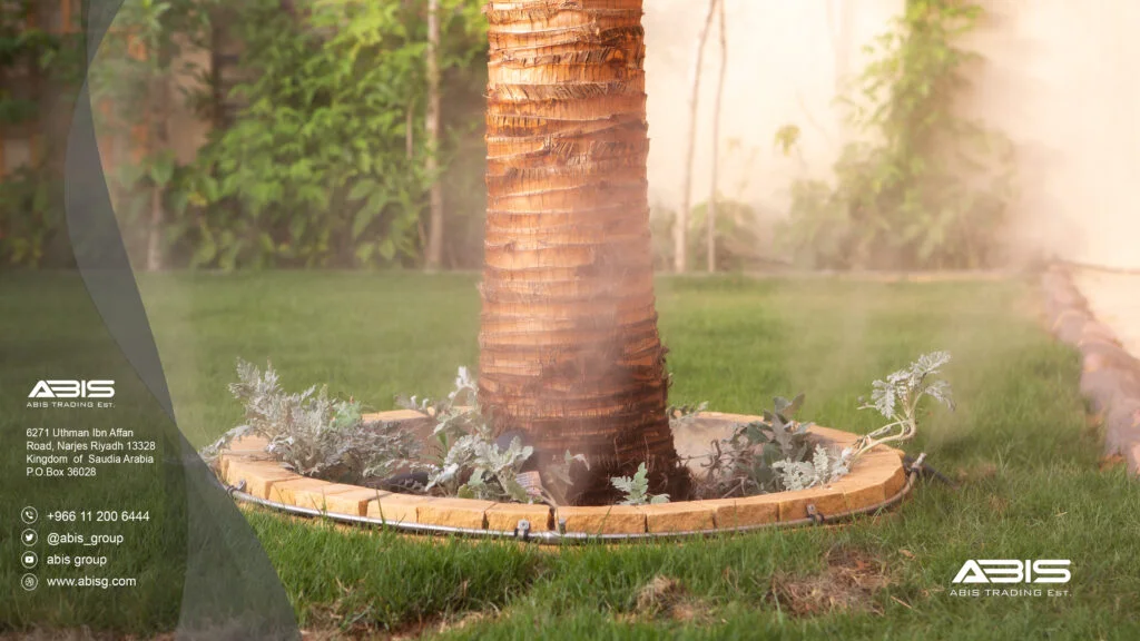 أنظمة ضباب لرش رذاذ الماء لتبريد الأماكن المفتوحة و الحدائق تركيب شركة أبيس