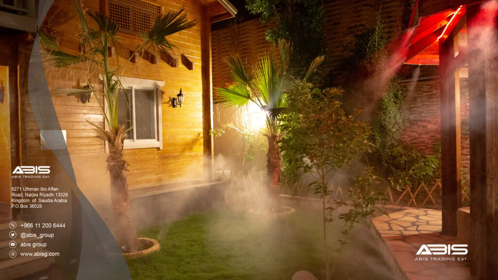 أنظمة ضباب لرش رذاذ الماء لتبريد الأماكن المفتوحة و الحدائق تركيب شركة أبيس
